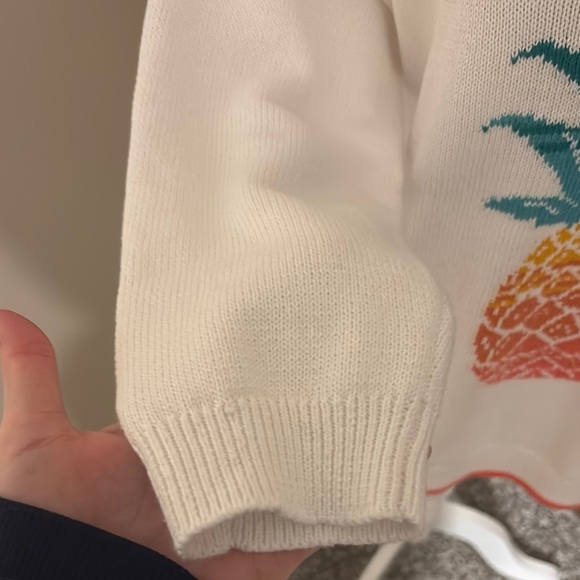 LOFT Orange and White Crew Neck Sweater with Pineapple Graphic - Picture 3 of 4